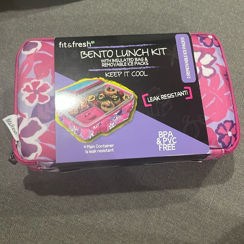 Fit & Fresh Monstera Palm Print Pink Purple Bento Box